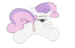 Size: 1024x656 | Tagged: explicit, artist:opeegenetalia, sweetie belle, /mlp/ genitaliations, anatomically correct, anus, bedroom eyes, edit, female, foalcon, g4, imported from derpibooru, looking at you, looking back, nudity, ponut, presenting, prone, raised tail, simple background, smiling, solo, solo female, transparent background, vector, vulva