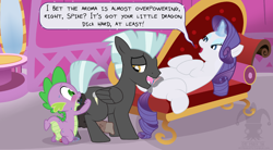 Size: 2000x1103 | Tagged: explicit, artist:blargsnarf, rarity, spike, age difference, analingus, and then spike was gay, anus, balls, bedroom eyes, bisexual, blushing, butt, carousel boutique, cuckolding, cunnilingus, dialogue, dragon, dragon on pony action, drool, fainting couch, female, female on male, femdom, foalcon, g4, gay, gay in front of girls, group sex, horsecock, imported from derpibooru, interspecies, licking, lipstick, lipstick fetish, lipstick on balls, looking back, magical stimulation, magicjob, male, mare, musk, netorarity, nudity, olfactophilia, on back, open mouth, oral, pegasus, penis, plot, ponut, pony, pony on pony action, rarity's fetish, sex, ship:rarilane, ship:sparity, ship:spikelane, shipping, show accurate, show accurate porn, smiling, source needed, spread legs, stallion, stallion on mare, straight, sweat, threesome, thunderlane, tongue out, unicorn, useless source url, vagina, vulva, wingless spike