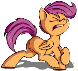 Size: 3526x3217 | Tagged: explicit, artist:ponypeon, scootaloo, cramp, dead source, female, foalcon, g4, high res, imported from derpibooru, nudity, simple background, solo, solo female, transparent background, vaginal secretions, vulva
