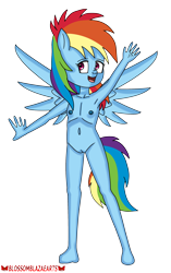 Size: 1812x2884 | Tagged: explicit, artist:blossomblaze, rainbow dash, anthro, female, imported from twibooru, lolicon, nipples, nudity, simple background, transparent background, underage, vagina