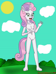 Size: 3024x4032 | Tagged: explicit, artist:blossomblaze, sweetie belle, anthro, daytime, female, imported from twibooru, lolicon, nipples, nudity, underage, vagina