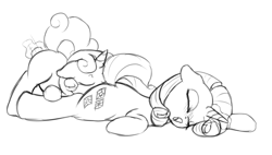 Size: 1257x713 | Tagged: explicit, artist:fearingfun, rarity, sweetie belle, cunnilingus, dildo, eyes closed, female, filly, foal, foalcon, g4, imported from derpibooru, incest, lesbian, looking pleasured, magic, mare, mare on filly, monochrome, open mouth, oral, pony, prone, raricest, sex toy, ship:raribelle, siblings, sisters, sketch, unicorn