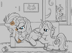 Size: 1350x1000 | Tagged: explicit, artist:smudge proof, button mash, oc, oc:cream heart, oc:thunder ring, age difference, balls, bedroom eyes, blowjob, colt, colt on mare, commission, couch, crotchboobs, cunnilingus, drool, earth pony, earth pony oc, female, floppy ears, foal, foalcon, frown, g4, horsecock, imported from derpibooru, male, mare, mother and child, mother and son, mother's day, nipples, nudity, oblivious, on side, oral, penis, pipsqueak, pong, pony, prone, sega game gear, sex, sheath, shipping, smiling, space invaders, stallion, stallion on mare, straight, straight shota, taito, unamused, vagina, video game