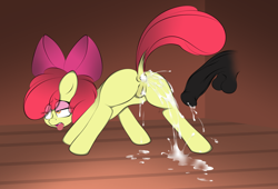 Size: 2308x1566 | Tagged: explicit, artist:v-d-k, apple bloom, aftersex, ahegao, anal creampie, anus, balls, butt, creampie, cum, disembodied penis, dock, female, foalcon, g4, horsecock, imported from derpibooru, looking back, male, nudity, open mouth, penis, plot, ponut, raised tail, spread legs, straight, tongue out, vulva
