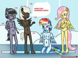Size: 4032x3024 | Tagged: explicit, artist:blossomblaze, fluttershy, rainbow dash, anthro, dumbbell, duo, duo male and female, female, hoops, imported from twibooru, lolicon, male, nipples, nudity, penis, shotacon, underage, vagina