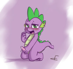Size: 885x834 | Tagged: explicit, artist:crade, spike, blushing, cum, dragon, foalcon, g4, imported from derpibooru, male, masturbation, nudity, penis, solo, solo male