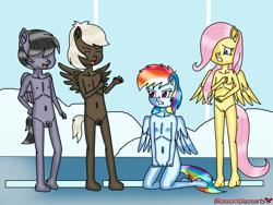 Size: 4032x3024 | Tagged: explicit, artist:blossomblaze, fluttershy, rainbow dash, anthro, dumbbell, duo, duo male and female, female, hoops, imported from twibooru, kneeling, lolicon, male, nipples, nudity, shotacon, underage, vagina