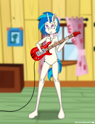 Size: 5169x6749 | Tagged: explicit, artist:blossomblaze, anthro, female, guitar, imported from twibooru, lolicon, musical instrument, nipples, nudity, underage, vagina, vinyl scratch