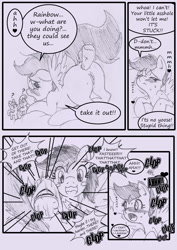Size: 1240x1748 | Tagged: explicit, artist:anibaruthecat, apple bloom, rainbow dash, scootaloo, sweetie belle, comic:cuddle clouds, anal insertion, anus, blushing, cloud sex, comic, cutie mark crusaders, dildo, female, filly, foal, foalcon, g4, heart, imported from derpibooru, insertion, lesbian, mare, mare on filly, monochrome, nudity, pegasus, pony, pony on pony action, sex toy, ship:scootadash, shipping, sweat, vulva