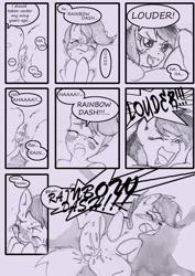 Size: 1240x1748 | Tagged: explicit, artist:anibaruthecat, rainbow dash, scootaloo, comic:cuddle clouds, anus, blushing, butt, comic, cunnilingus, drool, female, foalcon, g4, imported from derpibooru, lesbian, louder, mare on filly, monochrome, nudity, oral, orgasm, pegasus, plot, pony, ship:scootadash, shipping, simplistic anus, squirting, sweat, vaginal secretions, vulva