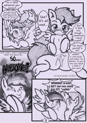 Size: 1240x1748 | Tagged: explicit, artist:anibaruthecat, rainbow dash, scootaloo, comic:cuddle clouds, blushing, comic, cunnilingus, dashface, drool, female, filly, foal, foalcon, g4, imported from derpibooru, lesbian, mare on filly, monochrome, nudity, oral, pegasus, pony, sex, ship:scootadash, shipping, vaginal secretions, vulva