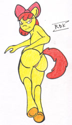 Size: 345x600 | Tagged: explicit, artist:rdk, apple bloom, anthro, ass, banned from derpibooru, bloom butt, butt, earth pony, female, foalcon, g4, imported from derpibooru, imported from twibooru, lolicon, nudity, solo, solo female, traditional art, underage, underhoof, unguligrade anthro, vulva, young