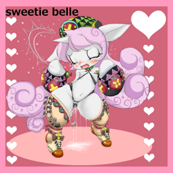 Size: 1000x1000 | Tagged: explicit, artist:akikan, sweetie belle, anthro, cum, female, foalcon, g4, implied straight, imported from derpibooru, pixiv, solo, solo female