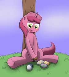 Size: 1700x1900 | Tagged: explicit, artist:pvryohei, easter, easter egg, female, foalcon, g4, imported from derpibooru, nudity, ruby pinch, solo, solo female, tree, vagina, vaginal secretions