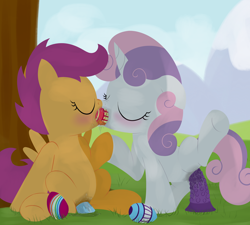 Size: 3000x2700 | Tagged: explicit, artist:dtcx97, scootaloo, sweetie belle, blushing, dark genitals, dildo, drool, easter, easter egg, female, foalcon, g4, high res, imported from derpibooru, lesbian, nudity, outdoors, sex toy, ship:scootabelle, shipping, vaginal secretions, vulva