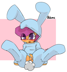 Size: 2000x2159 | Tagged: explicit, artist:bakaponi, scootaloo, blushing, bunny costume, clothes, cute, cute porn, cutealoo, easter bunny, eye clipping through hair, female, foalcon, g4, genitals, high res, imported from derpibooru, nudity, pegasus, pony, solo, solo female, torn clothes, vulva