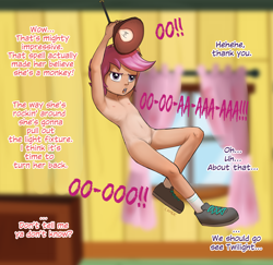 Size: 2730x2655 | Tagged: explicit, artist:crade, scootaloo, armpits, english, female, human, human coloration, humanized, imported from twibooru, lolicon, nipples, nudity, out of frame, tan lines, underage, vulva
