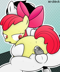 Size: 3081x3703 | Tagged: explicit, artist:mrcbleck, apple bloom, oc, anus, balls, canon x oc, female, foalcon, g4, high res, imported from derpibooru, male, nudity, penis, sex, straight, vagina