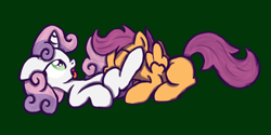 Size: 1200x600 | Tagged: explicit, artist:ponixes, scootaloo, sweetie belle, cunnilingus, female, foalcon, g4, imported from derpibooru, lesbian, nudity, oral, ship:scootabelle, shipping, simple background