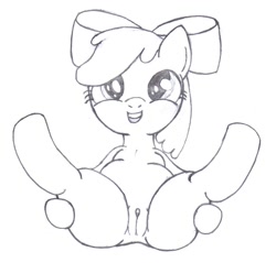 Size: 900x862 | Tagged: explicit, artist:an-tonio, apple bloom, cute, cute porn, earth pony, female, foalcon, g4, genitals, imported from derpibooru, monochrome, nudity, pony, presenting, sketch, solo, solo female, vulva