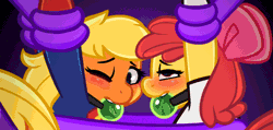 Size: 590x282 | Tagged: explicit, artist:zonkpunch, apple bloom, applejack, abandon all hope, ahegao, animated, app-el, ballgag, blushing, bondage, cropped, edit, fall of equestria, female, filly, foal, foalcon, g4, gag, imported from derpibooru, kryptonite, male, older, superfilly, supergirl, superman, supermare, tentacle porn, tentacles