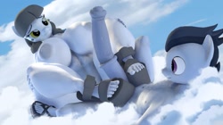 Size: 1479x827 | Tagged: explicit, artist:snuddy, oc, oc:caring hearts, 3d, anthro, balls, banned from derpibooru, big breasts, breasts, cloud, cutie mark, feet, female, fetish, foot fetish, footjob, full body, hips, huge breasts, imported from twibooru, male, mother, mother and child, mother and son, nudity, pegasus, penis, plantigrade anthro, platform heels, platform sandals, rumble, sandaljob, sandals, shotacon, size difference, sky, smiling, smug, son, source filmmaker, underage, vagina, vulva, wip, young