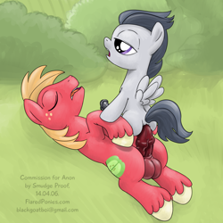 Size: 1000x1000 | Tagged: explicit, artist:smudge proof, age difference, anal, anus, balls, big macintosh, colt, commission, cowgirl position, earth pony, erection, femboy, foal, foalcon, g4, gay, imported from derpibooru, male, nudity, outdoors, pegasus, penis, pony, pony on pony action, rumble, rumblemac, stallion, stallion on colt, vein, veiny cock