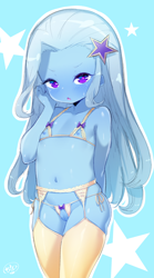 Size: 744x1336 | Tagged: explicit, artist:born-to-die, blushing, clothes, crotchless panties, crotchless thong, cupless, cupless bra, equestria girls, female, g4, garter belt, garter straps, human, imported from twibooru, lingerie, lolicon, nipples, nudity, panties, stockings, thigh highs, thong, trixie, underage, underwear, vulva