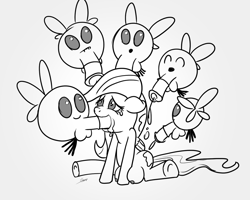 Size: 1280x1024 | Tagged: explicit, artist:rainbow-dosh, fluttershy, balls, blowjob, bukkake, crotchboobs, cum, female, foalcon, g4, imported from derpibooru, male, monochrome, nipples, nudity, oral, parasprite, penis, pornasprite, straight