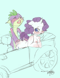 Size: 700x906 | Tagged: explicit, artist:hae-hyun, rarity, spike, anthro, blushing, breasts, car, dragon, female, foalcon, g4, imported from derpibooru, interspecies, male, nudity, sex, ship:sparity, shipping, straight