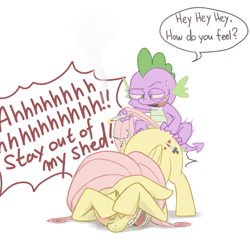 Size: 700x700 | Tagged: explicit, artist:ringo, fluttershy, spike, .mov, age difference, ass up, blushing, cutie mark, dialogue, dragon, drugs, duo, duo male and female, face down ass up, female, fluttershed, foalcon, g4, imported from derpibooru, interspecies, male, mare, open mouth, pegasus, pixiv, pony, sex, ship:flutterspike, shipping, simple background, stoner spike, straight, style emulation, sweat, white background, wingless spike