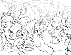 Size: 1280x989 | Tagged: explicit, artist:tricksta, fluttershy, rainbow dash, rarity, spike, anal creampie, angel bunny, cloudsdale, creampie, crossover, cum, dizzy twister, exhibitionism, facial, female, foalcon, g4, group sex, imported from derpibooru, imported from twibooru, interspecies, lineart, male, monochrome, nudity, orange swirl, orgy, penetration, penis, pokémon, public sex, sex, ship:soarindash, ship:sparity, shipping, snivy, soarin', soarindash, sparity, spitfire, straight, vaginal, wave chill, wonderbolts