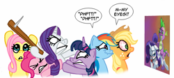 Size: 634x284 | Tagged: explicit, artist:flick-the-thief, applejack, fluttershy, pinkie pie, rainbow dash, rarity, spike, twilight sparkle, angry, anti-shipping, ballgag, bloodshot eyes, blushing, bondage, butt, butt grab, butt touch, dragon, dreamworks face, earth pony, eyes closed, female, foalcon, g4, gag, grope, hand on butt, imported from derpibooru, male, maledom, mane seven, mane six, mare, pegasus, plot, pony, reaction, sex, ship:sparity, shipping, stifling laughter, straight, tail, tail pull, unicorn, unicorn twilight, weapon