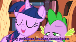 Size: 596x328 | Tagged: explicit, artist:kroboproductions, spike, twilight sparkle, age difference, animated, bed, bedroom eyes, dragon, duo, duo male and female, edit, edited screencap, eyes closed, female, foalcon, friendship is gic, frown, g4, grin, imported from derpibooru, lesson zero, lip bite, lying down, lying on top of someone, male, missionary position, my little pony: friendship is magic, on back, open mouth, penetration, pony, pseudoincest, raised eyebrow, screencap, season 2, sex, ship:twispike, shipping, smiling, softcore, straight, talking, thinking, unamused, unicorn, unicorn twilight, vaginal, wat, why, wingless spike, youtube poop
