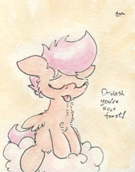 Size: 670x852 | Tagged: questionable, artist:slightlyshade, scootaloo, blushing, cloud, female, foalcon, g4, grinding, humping, implied lesbian, implied rainbow dash, imported from derpibooru, lesbian, masturbation, pegasus, pony, ship:scootadash, shipping, solo, solo female, traditional art