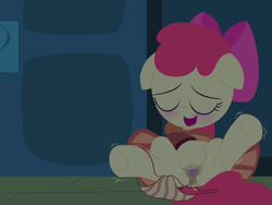 Size: 3200x2400 | Tagged: explicit, artist:dtcx97, apple bloom, anus, blushing, clothes, eyes closed, female, floppy ears, foalcon, g4, high res, imported from derpibooru, masturbation, nudity, on back, open mouth, ponut, shivering, smiling, solo, solo female, vagina, vaginal secretions