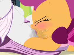 Size: 3200x2400 | Tagged: explicit, artist:dtcx97, scootaloo, sweetie belle, comic:scootaloo & sweetie's night, blushing, clothes, cunnilingus, female, foalcon, g4, high res, imported from derpibooru, lesbian, nudity, oral, panties, panties around leg, panties pulled down, sex, ship:scootabelle, shipping, striped underwear, underwear, vaginal secretions
