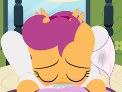 Size: 3200x2400 | Tagged: explicit, artist:dtcx97, scootaloo, sweetie belle, comic:scootaloo & sweetie's night, cunnilingus, eyes closed, female, female pov, foalcon, g4, high res, imported from derpibooru, lesbian, offscreen character, oral, pov, sex, ship:scootabelle, shipping, vaginal secretions