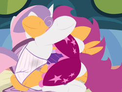 Size: 3200x2400 | Tagged: explicit, artist:dtcx97, scootaloo, sweetie belle, comic:scootaloo & sweetie's night, clothes, female, foalcon, frilly underwear, g4, high res, hooves, imported from derpibooru, lesbian, nudity, panties, pony, ship:scootabelle, shipping, underhoof, underwear, vaginal secretions, vulva