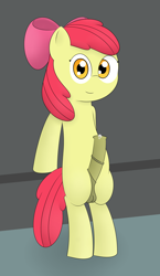 Size: 2200x3800 | Tagged: explicit, artist:pvryohei, apple bloom, balls, bipedal, earth pony, foalcon, futa, futa apple bloom, g4, high res, imported from derpibooru, intersex, nudity, penis, pony, precum, solo, solo futa, soon, stare