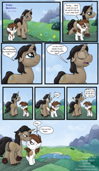 Size: 1000x1722 | Tagged: explicit, artist:smudge proof, oc, oc:thunder ring, age difference, anus, balls, colt, colt on stallion, comic, commission, countryside, foal, foalcon, g4, gay, imported from derpibooru, male, nudity, pederasty, pipsqueak, pony, simple questions..., stallion