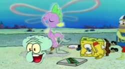 Size: 846x467 | Tagged: questionable, spike, foalcon, g4, gay, ghost, humping, imported from derpibooru, lol, male, meme, pizza delivery (spongebob episode), robot chicken, spongebob squarepants, spongebob squarepants (character), squidward tentacles, undead, youtube poop