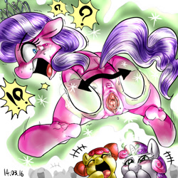 Size: 800x800 | Tagged: explicit, semi-grimdark, artist:nekubi, apple bloom, diamond tiara, sweetie belle, abuse, anus, audience, blushing, body control, bondage, bullying, clitoris, crying, earth pony, female, foalcon, forced, g4, harsher in hindsight, humiliation, hymen, imported from derpibooru, laughing, looking back, magic, magic abuse, magical bondage, magical spreading, nudity, pony, public humiliation, screaming, spread pussy, spreading, sweetie belle's magic brings a great big smile, telekinesis, tiarabuse, unicorn, urethra, vagina, virgin, vulva