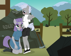 Size: 4232x3343 | Tagged: explicit, artist:tolpain, age difference, anthro, banned from derpibooru, blushing, boulder (pet), chipcutter, clothes, dialogue, erection, female, freckles, horsecock, imported from twibooru, male, maud pie, nudity, outdoors, penis, pickaxe, rock farm, shotacon, straight, straight shota, underage