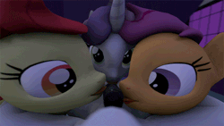 Size: 427x240 | Tagged: explicit, artist:fruitymilk, apple bloom, rarity, scootaloo, sweetie belle, 3d, animated, blinking, blowjob, cmc foursome, cmc threesome, cutie mark crusaders, earth pony, female, foalcon, futa, futa on female, futa pov, futa rarity, g4, gif, imported from derpibooru, incest, intersex, licking, licking cock, looking at you, loop, multiple blowjob, nudity, offscreen character, oral, pegasus, penis, pony, pov, raricest, sex, ship:raribelle, ship:raribloom, ship:rariloo, ship:sweetiebloomaloo, shipping, smiling, source filmmaker, tongue out, triple blowjob, unicorn