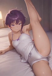 Size: 832x1216 | Tagged: questionable, scootaloo, ai content, ai generated, bow, breasts, cameltoe, clothes, delicious flat chest, female, human, humanized, imported from twibooru, lolicon, raised leg, small breasts, underage