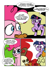 Size: 900x1275 | Tagged: explicit, artist:catfood-mcfly, pinkie pie, twilight sparkle, /mlp/, babycon, carrot cake, comic, dead source, dubs comix, female, foalcon, g4, imported from derpibooru, mare, pony, pound cake, pumpkin cake, unicorn