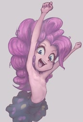 Size: 688x1000 | Tagged: questionable, artist:conoghi, pinkie pie, armpits, belly button, breasts, clothes, cute, delicious flat chest, diapinkes, equestria girls, female, friendship games, gray background, imported from twibooru, lolicon, looking at you, nipples, nudity, open mouth, partial nudity, pixiv, pony coloring, simple background, small breasts, solo, topless, underage