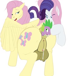 Size: 1280x1280 | Tagged: explicit, artist:grey_scarborough, artist:karps, fluttershy, rarity, spike, anal vore, anatomically correct, anus, big crotchboobs, butt, clitoris, crotchboobs, dock, female, fetish, flutterbutt, flutterpred, foalcon, g4, hoers, imported from derpibooru, mare, messy mane, nipples, nudity, pegasus, plot, ponut, pony, puffy vulva, raised tail, size difference, unicorn, unwilling prey, vaginal secretions, vore, vulva