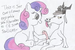 Size: 2916x1948 | Tagged: explicit, sweetie belle, artist needed, female, foalcon, g4, goat, hoofjob, imported from derpibooru, male, nudity, penis, straight, youtube